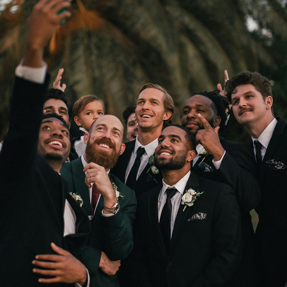 Wedding party celebrating together