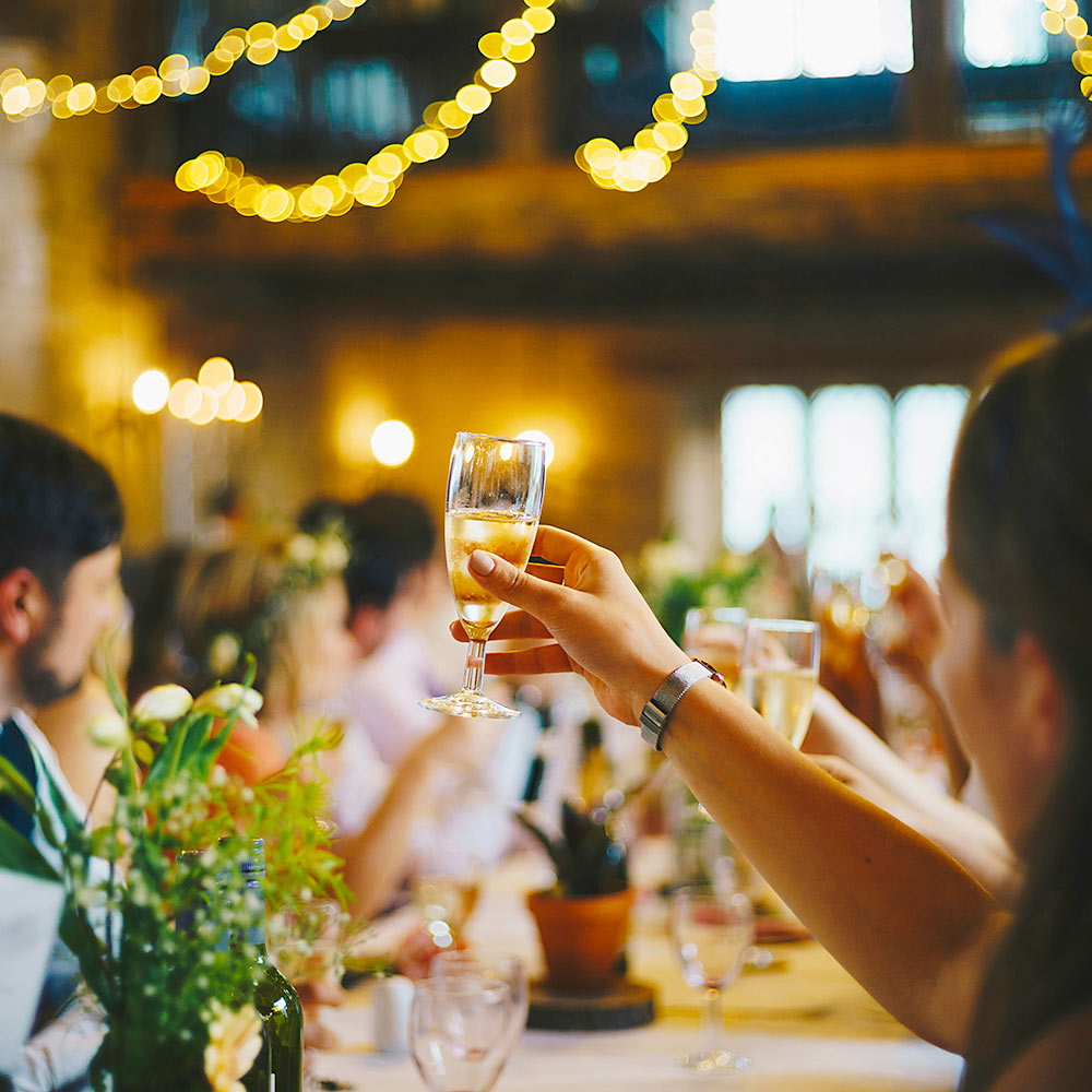 Wedding guests raising a toast